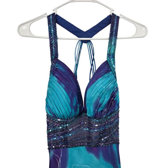 CACHE SZ 2 Y2K 90S BEADED SATIN BACKLESS PADDED BRA LINING PLEATED MAXI DRESS - Picture 5 of 7